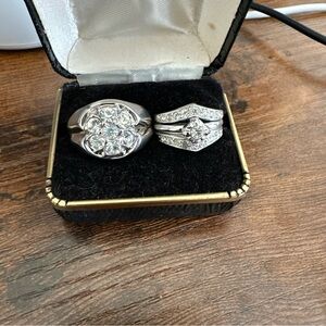 Vintage Silver Woman and Man 18kt HGE Heavy Electroplated Rings CZ Stones